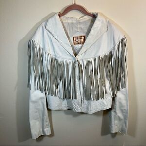 White Leather Fringe Vintage Jacket Women's Large El Venado